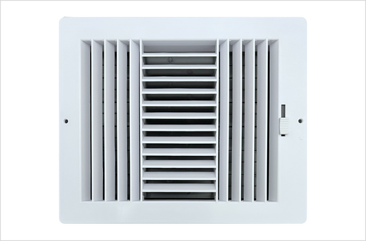 Three-Way Plastic Side Wall/Ceiling Register in White 10"w X 8"h for Duct Opening (Outside Dimension is 12"w X 10"h)