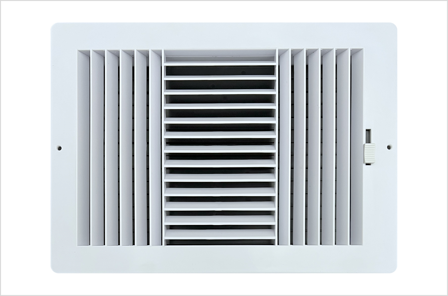 Three-Way Plastic Side Wall/Ceiling Register in White 12"w X 8"h for Duct Opening (Inside Dimension) - Outside Dimension is 13.75"w X 10"h