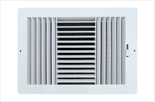 Three-Way Plastic Side Wall/Ceiling Register in White 12"w X 8"h for Duct Opening (Inside Dimension) - Outside Dimension is 13.75"w X 10"h