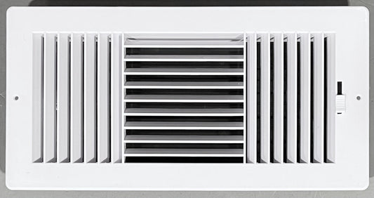 Three-Way Plastic Side Wall/Ceiling Register in White 14"w X 6"h for Duct Opening (Outside Dimension is 15.75"w X 8"h)