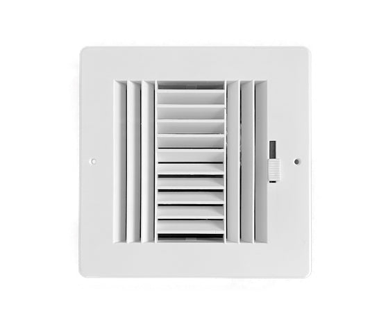 Four-Way Plastic Side Wall/Ceiling Register in White 6" w X 6" h for Duct Opening (Outside Dimension is 8" w X 8" h)