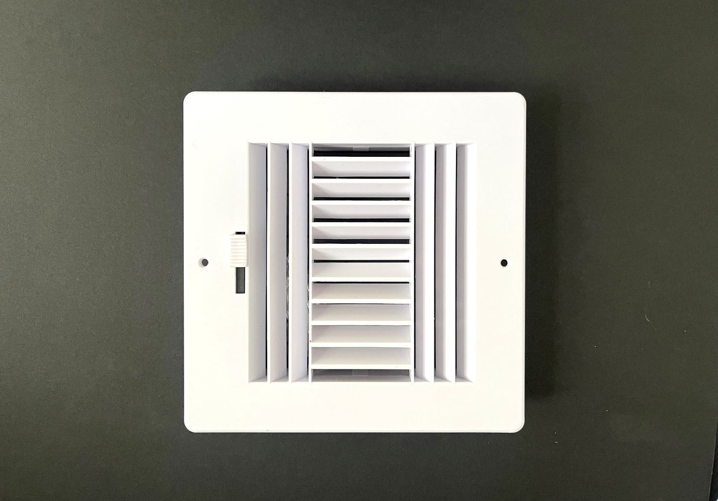 Four-Way Plastic Side Wall/Ceiling Register in White 6" w X 6" h for Duct Opening (Outside Dimension is 8" w X 8" h)
