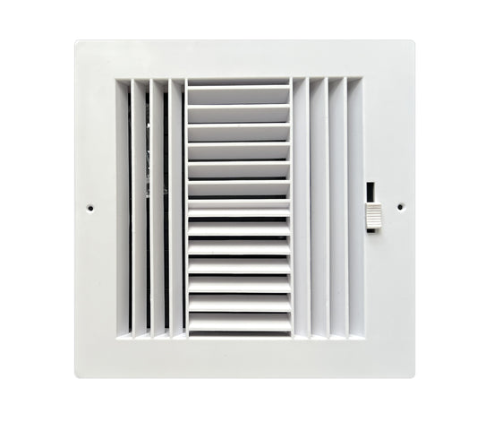 Four-Way Plastic Side Wall/Ceiling Register in White 8"w X 8"h for Duct Opening (Outside Dimension is 10"w X 10"h)