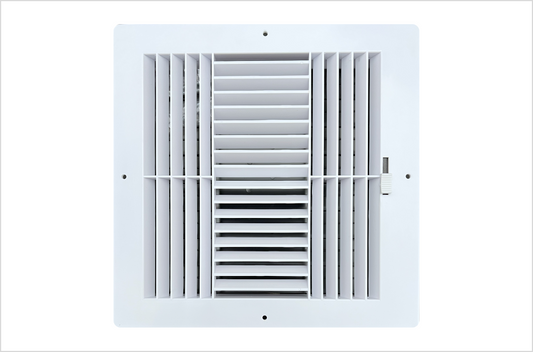 Four-Way Plastic Side Wall/Ceiling Register in White 10" w X 10" h for Duct Opening