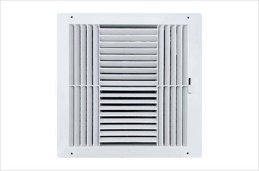 Four-Way Plastic Side Wall/Ceiling Register in White 12" w X 12" h for Duct Opening (Outside Dimension is 14" w X 14" h)