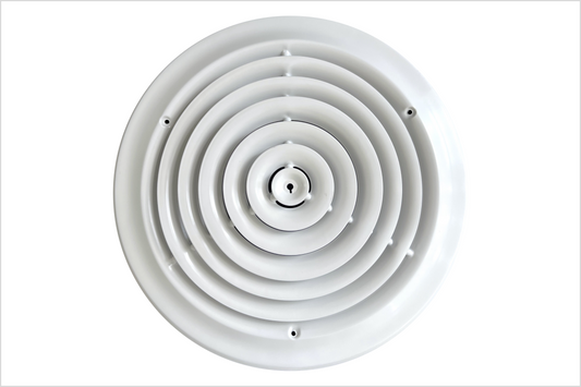 8" Round Ceiling Diffuser White Powder Coated fitting in 8" Duct Opening