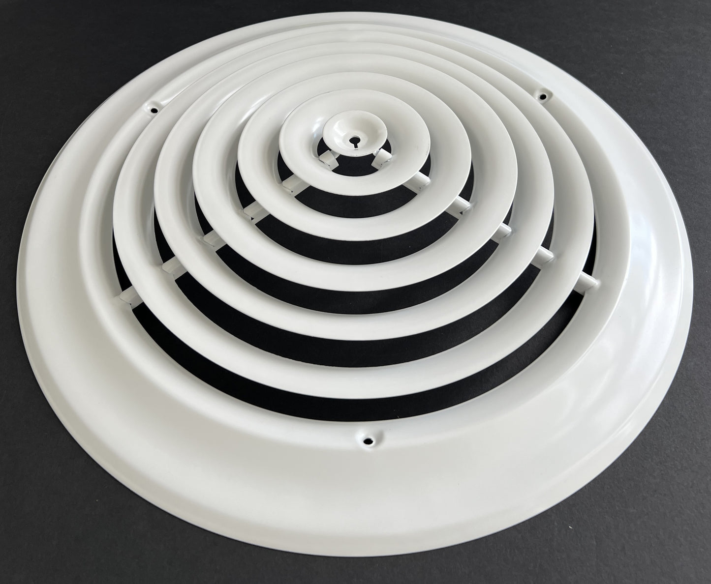12" Round Ceiling Diffuser White Powder Coated with Outside Dimension of 16" Fitting in 12" Duct