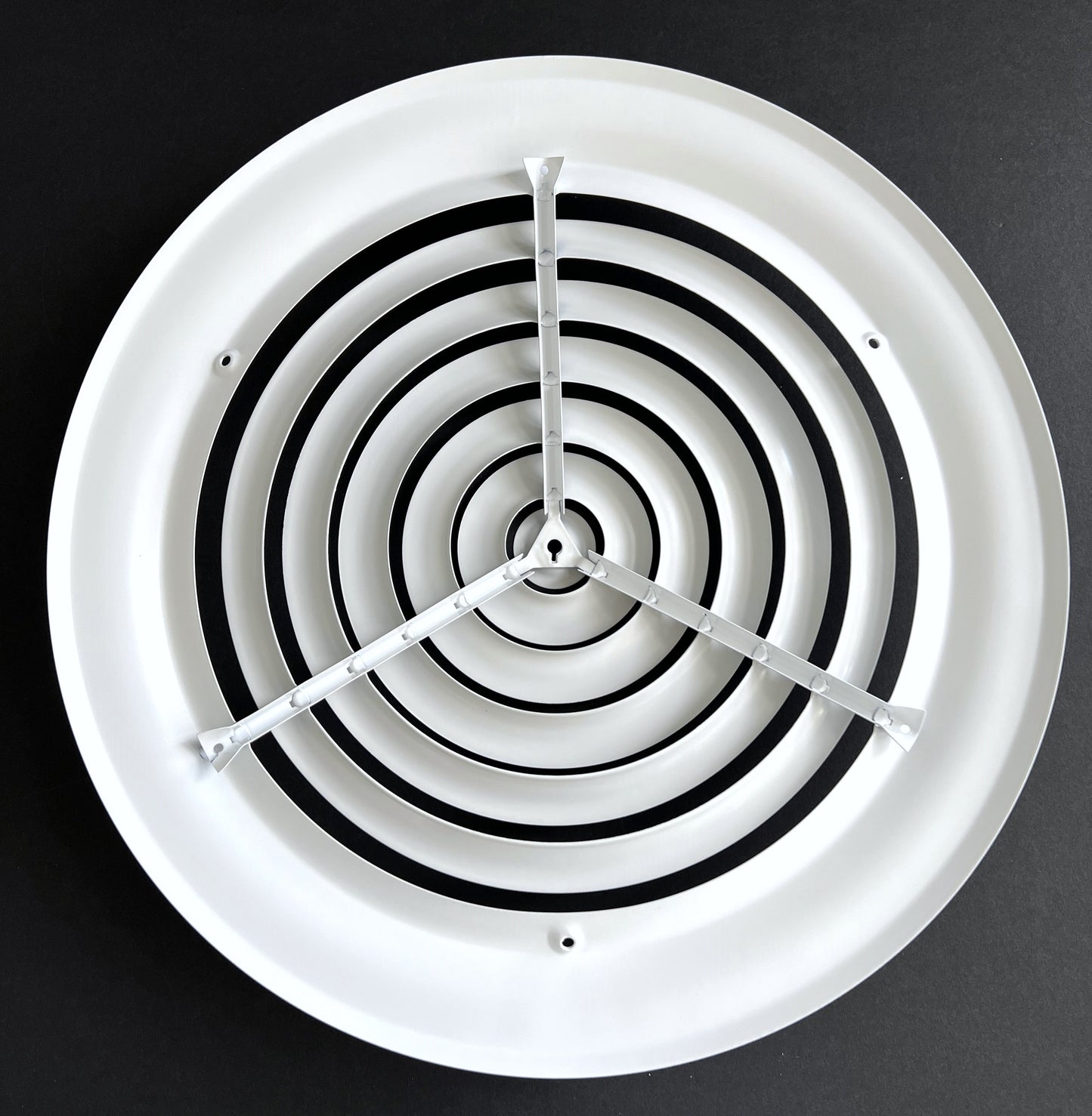 12" Round Ceiling Diffuser White Powder Coated with Outside Dimension of 16" Fitting in 12" Duct