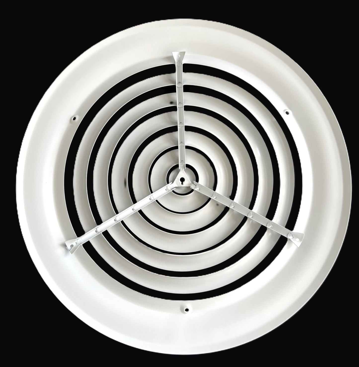 8" Round Ceiling Diffuser White Powder Coated with Outside Dimension of 12" Fitting in 8" Duct