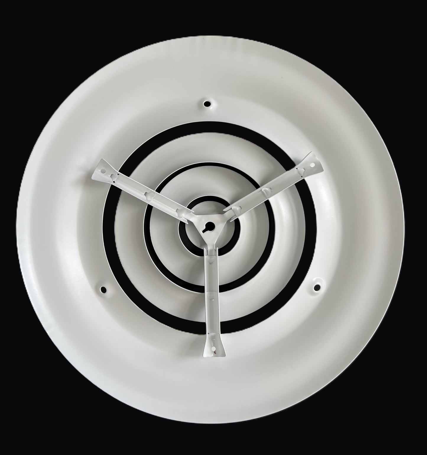 6" Round Ceiling Diffuser White Powder Coated with Outside Dimension of 10" Fitting in 6" Duct