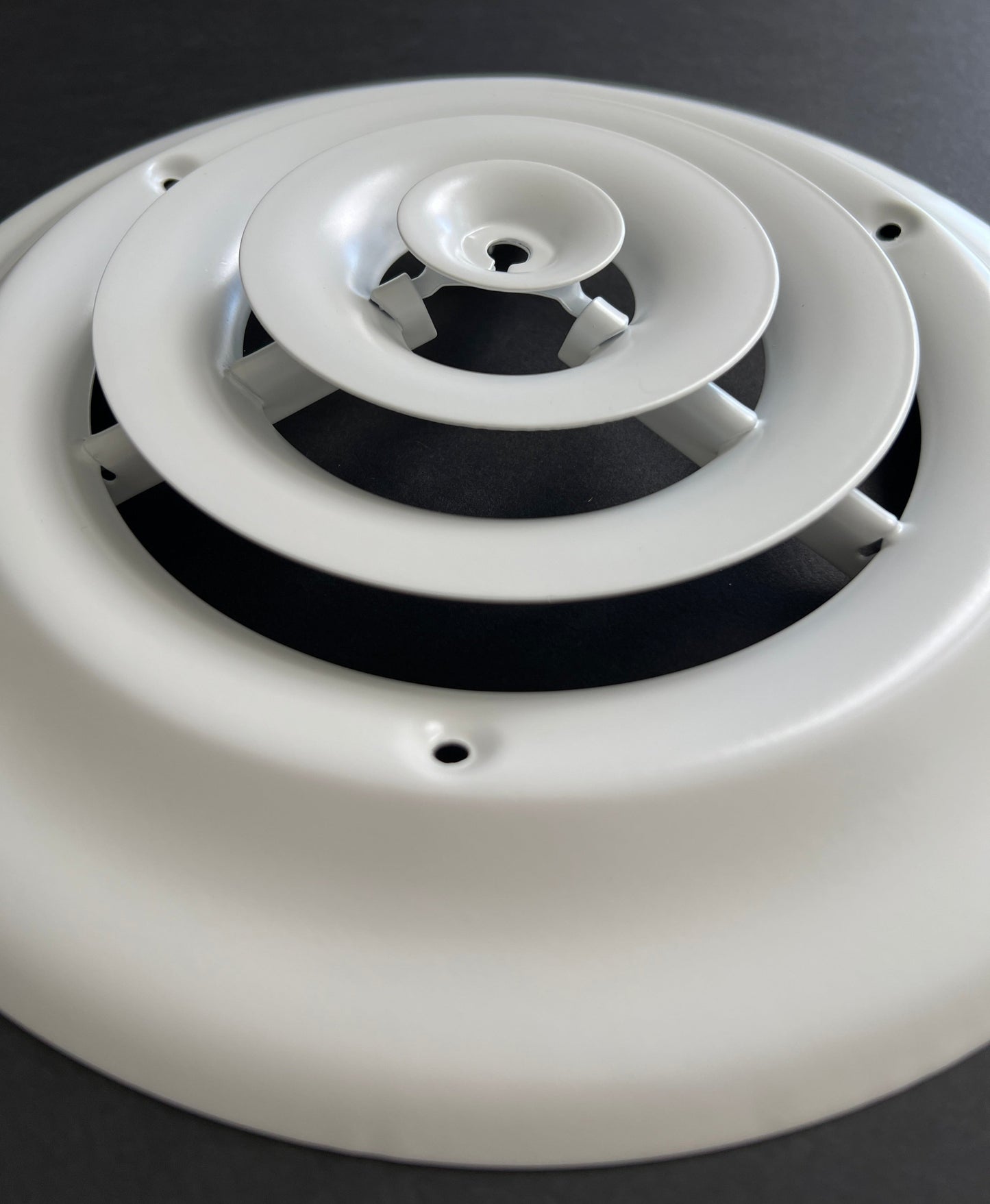 6" Round Ceiling Diffuser White Powder Coated with Outside Dimension of 10" Fitting in 6" Duct