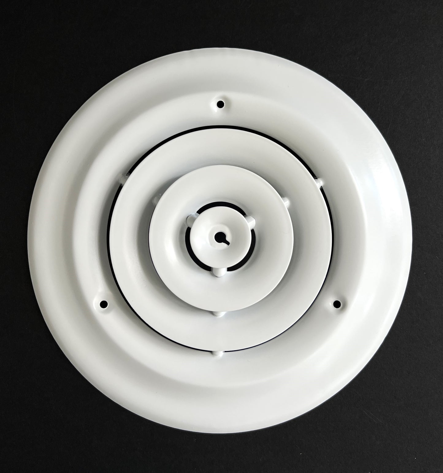 6" Round Ceiling Diffuser White Powder Coated with Outside Dimension of 10" Fitting in 6" Duct