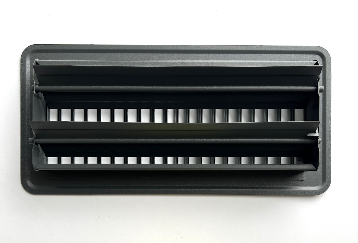 Heavy Duty Steel Decorative Slotted face Floor Vent with Beautiful Black Matte Finish. Fits in 4 x 10 Duct Opening. Overall Dimension is 5.75 in Wide x 13.75 in Long