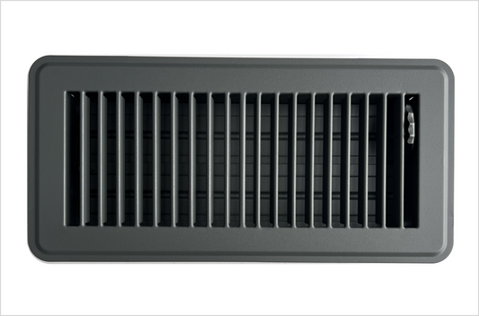 Heavy Duty Steel Decorative Slotted face Floor Vent with Beautiful Black Matte Finish. Fits in 4 x 10 Duct Opening. Overall Dimension is 5.75 in Wide x 13.75 in Long