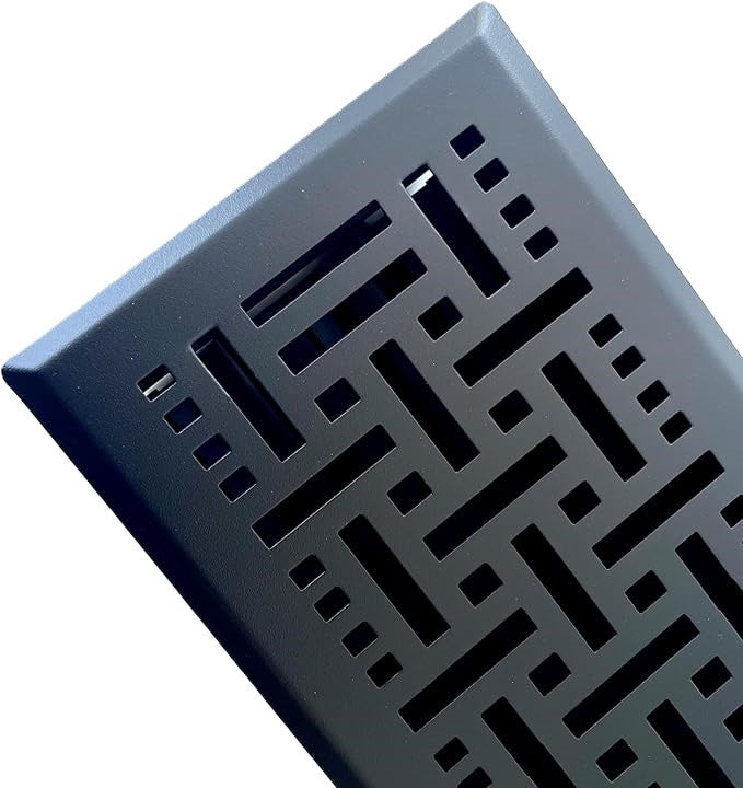 Heavy Duty Steel Floor Vent with Contemporary Design and Beautiful Black Matte Finish. Fits in 4 x 10 Duct Opening. Overall Dimension is 5.75 in Wide x 11.75 in Long.