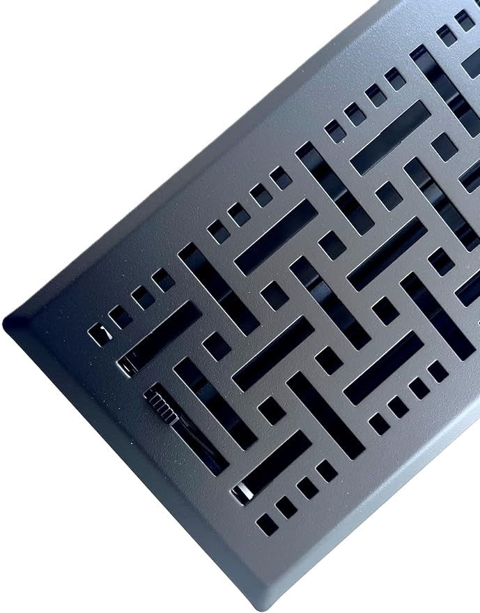 Heavy Duty Steel Floor Vent with Contemporary Design and Beautiful Black Matte Finish. Fits in 4 x 10 Duct Opening. Overall Dimension is 5.75 in Wide x 11.75 in Long.