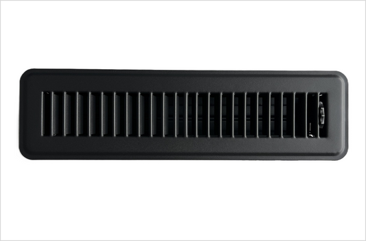 Heavy Duty Steel Floor Vent with Beautiful Black Matte Finish. Fits in 2 x 12duct Opening. Overall Dimension is 3.75 in Wide x 13.75 in Long