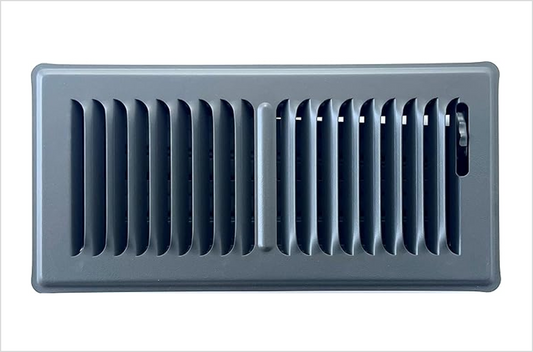 Heavy Duty Steel Stamped Floor Vent with Beautiful Gray Matte Finish. Fits in 4 x 10 Duct Opening. Overall Dimension is 5.75 in Wide x 11.75 in Long.