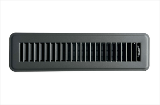 Heavy Duty Steel Floor Vent with Beautiful Gray Matte Finish. Fits in 2 x 12 Duct Opening. Overall Dimension is 3.75 in Wide x 13.75 in Long.