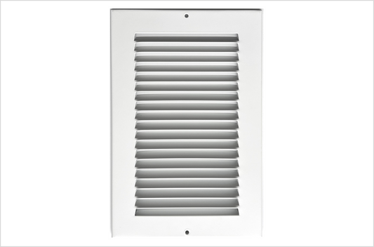 Fits 6x10 Duct Opening Stamped Steel Return Air Grille Vent Cover Grille for Sidewall and Ceiling in White Surface Dimensions: 7.75"W X 11.75"H (6" W x 10" H Duct Opening)