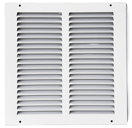 Fits 8x10 Duct Opening Stamped Steel Return Air Grille Vent Cover Grille for Sidewall and Ceiling in White Surface Dimensions: 9.75" W X 11.75" H (8" W x 10" H Duct Opening)