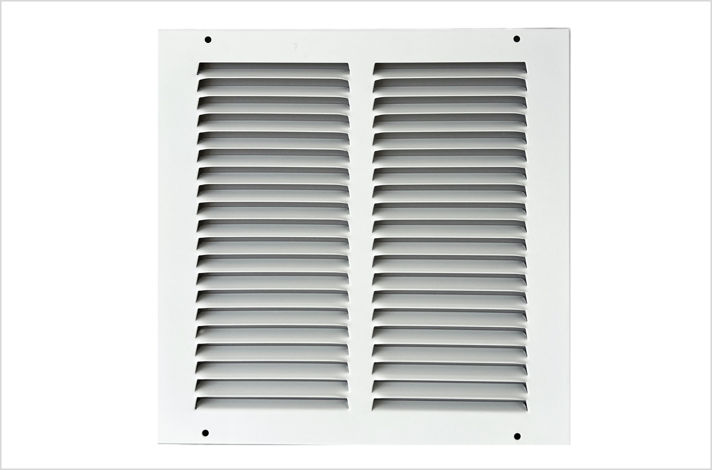 Fits 10x10 Duct Opening Stamped Steel Return Air Grille Vent Cover Grille for Sidewall and Ceiling in White Surface Dimensions: 11.75"W X 11.75"H (10" W x 10" H Duct Opening)