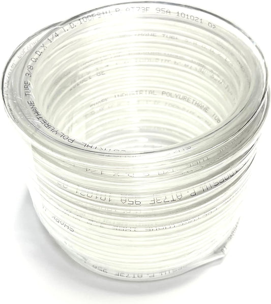 10FT PREMIUM PNEUMATIC PU TUBING for AIR or LIQUID TRANSFER HIGH STRENGTH LIGHT WEIGHT ULTRA SMOOTH AND BIRGHT COLOR RESISTANCE TO ABRASION AND CHEMICAL (3/8", Clear)