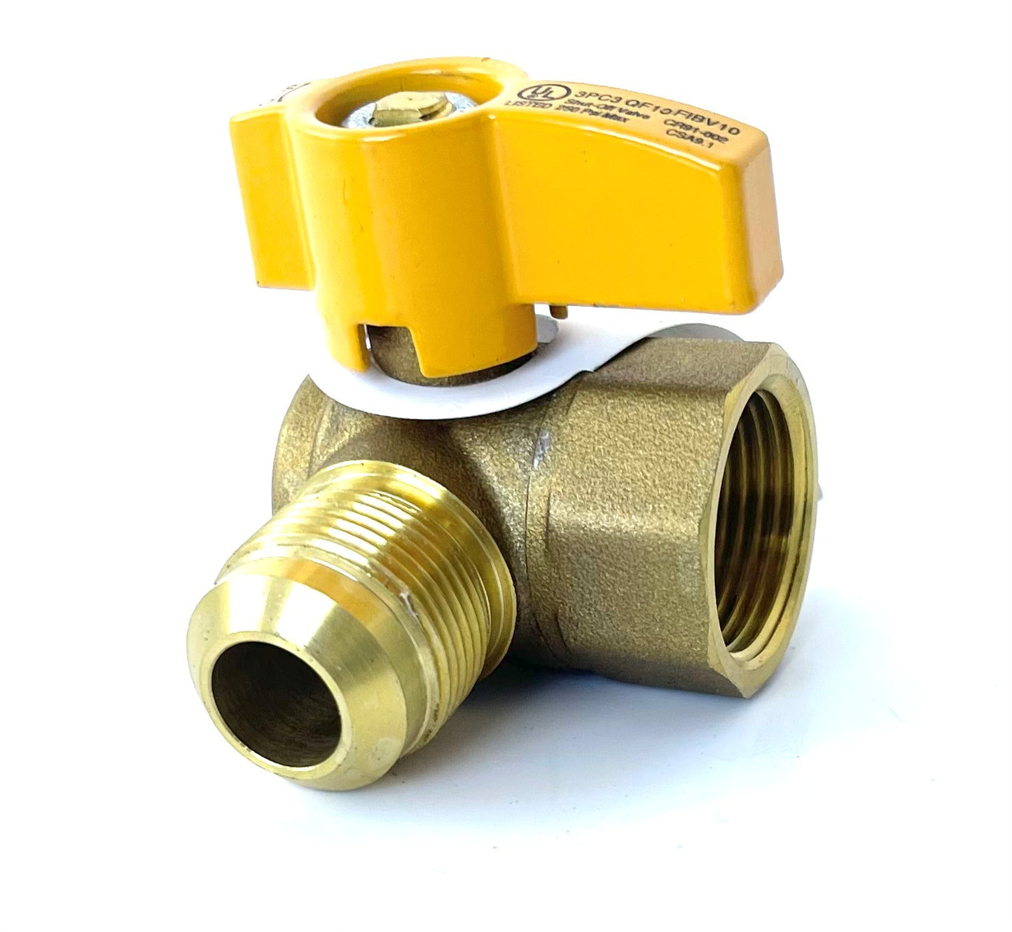 Angle Gas Brass Ball Valve with FIP x Flare Female, 1/4-Turn Handle (3 sizes)