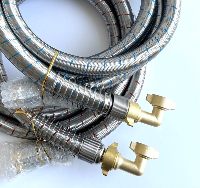 2-Pack Industrial Grade Premium Washer Hoses 1/2" fitting ID - No-Lead Burst Proof Red and Blue Lined Water Inlet Supply Lines - Universal Connection - 10 Year Warranty