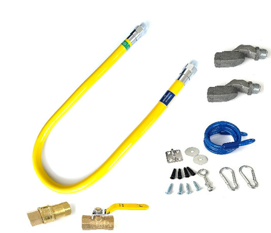 1" MIP x 1" MIP x 60" Commercial Gas Connector Kit with Quick Disconnect, Swivel Fittings & Restraining Cable