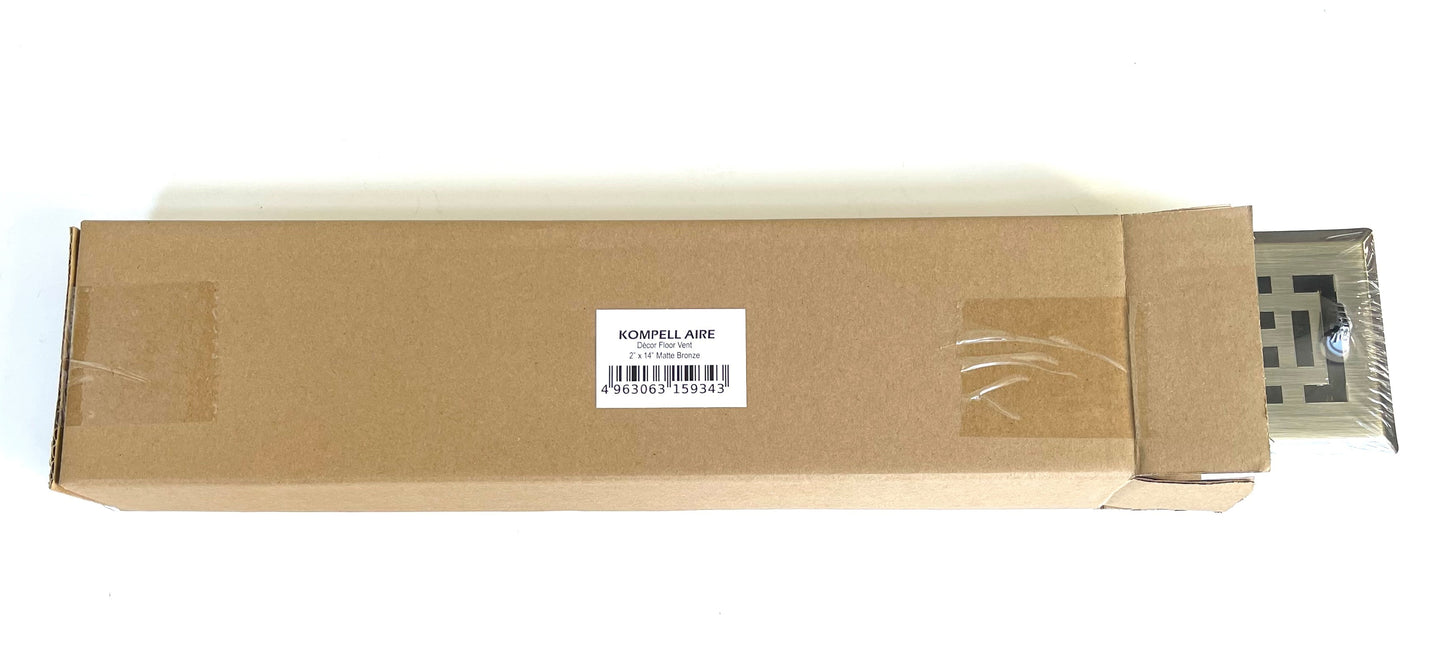 2 inch Wide x14inch Long (Duct Opening Size) Decorative Floor Register Vent with Mesh Cover Trap (Overall Size 3.5 inch Wide x 15.5" Long) Matte Bronze