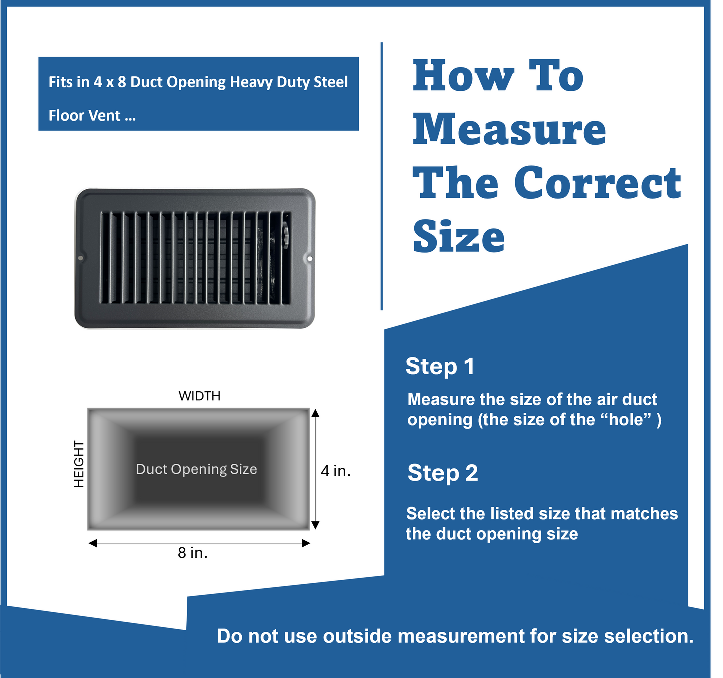 Heavy Duty Steel Floor Vent with Beautiful Black Matte Finish. Fits in 4 x 8 Duct Opening. Overall Dimension is 5.75 in Wide x 9.75 in Long